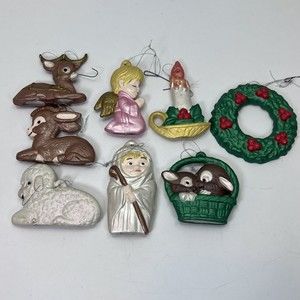 8 Vintage early 80s hand painted ceramic Christmas ornaments Pieces